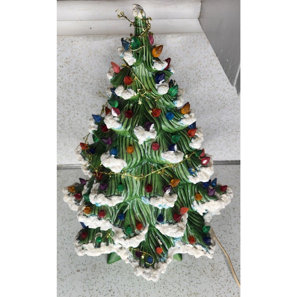 Vintage 1970s Holland Mold Large 17” Ceramic Frosted Christmas Tree W/ Base - Picture 4 of 16